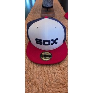 New Era Fitted Hat Mens 7 3/8 Blue White Red Excellent Chicago White Sox 59FIFTY